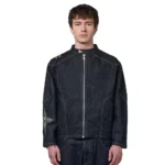 Hellboy Indigo RAW Denim Biker Jacket - Black Front