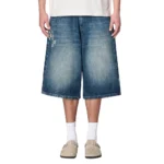 Yakuza Indigo Washed Denim Jorts - Blue Front